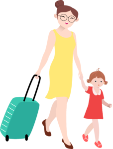 卡通风格 母女 黄金周 旅行 旅游 黄金周旅行 行李箱