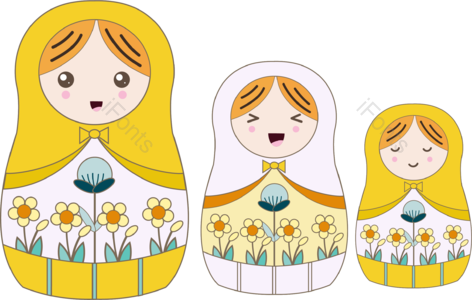 黄色 矢量 俄罗斯套娃 可爱女孩 可爱 插画