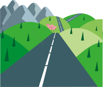 旅游 公路 自然 绿色 山 手绘 出行 平坦