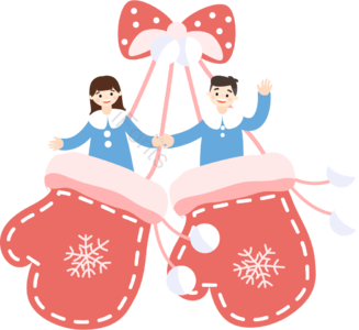 向量 层级  圣诞节 礼品 情侣 数据 雪花 红色手套