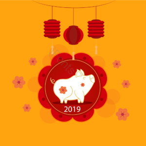 中国风 灯笼 小猪 花朵 挂饰 2019 猪年快乐