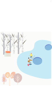 浅色 极简主义 手绘 韩国风格  雪地 冰面 钓鱼