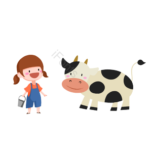 动画片 可爱 可爱 孩子 女孩 牛 牛奶 快乐