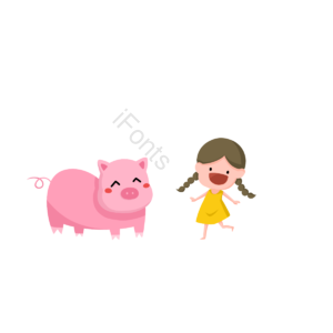 PSD 向量 动物矢量 猪 小猪矢量 女孩 孩子矢量 动画片