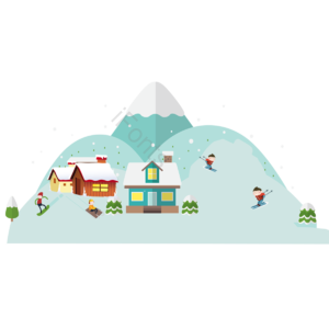 独栋别墅 大山高山 灌丛 雪 卡通人 动画片 冬季 图形