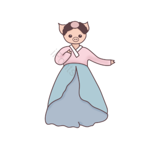 猪 女孩 短裙 韩服 粉 绿色 猪年 舞蹈