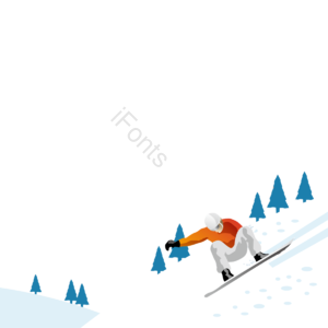 手绘 动画片 滑雪 体育 分子 雪 山 松树