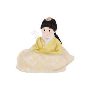 韩国服装 黄色 古典 美丽 坐在 短裙 黑色 动画片