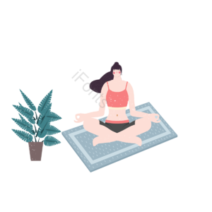 绿植植物绿色 瑜伽垫 美美哒 独立 享受 爱情爱心 动画片 手绘感