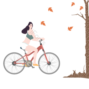 自行车 枫叶 绿色 粉 独立 美丽 美丽 动画片