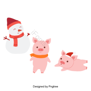可爱 小猪 动画片 元件 极简主义 粉 玩 雪人