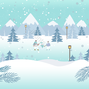 冬天背景 雪人 人 女人 雪 松树 雪山 可爱