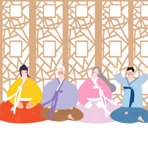 新年的传统活动 人 女人 团聚 文化活动 传统 手绘插图 粒子感图