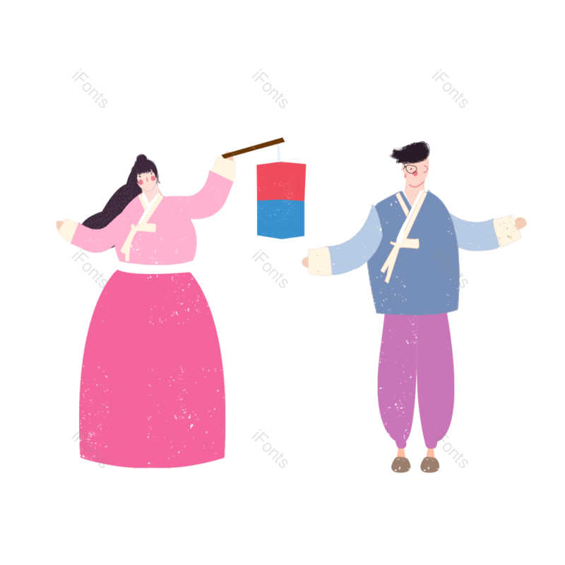 手绘插图图片,传统元素,女人PNG,灯笼免抠素材
