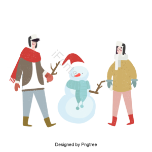 冬季生活 雪人 女人 行动 可爱 男子 浅色 手绘