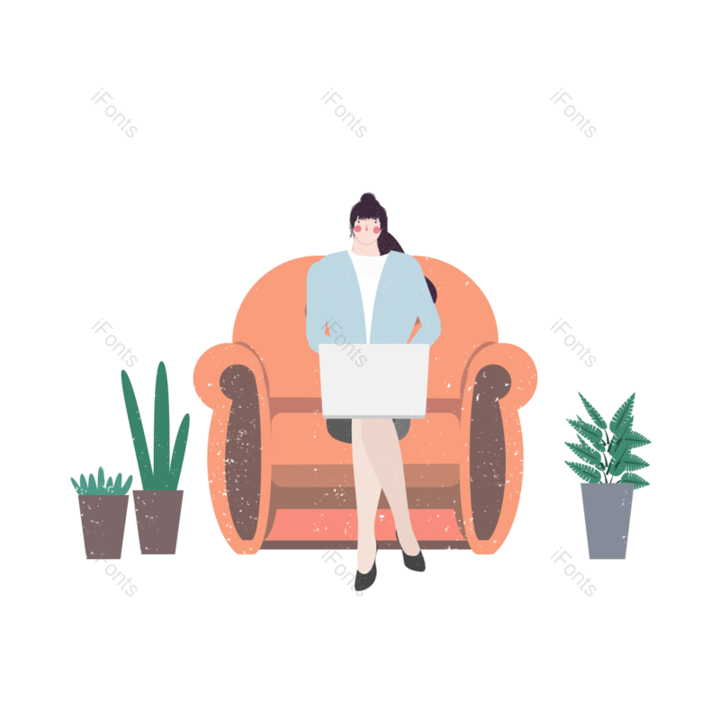 女人图片,电脑元素,沙发PNG,白色免抠素材