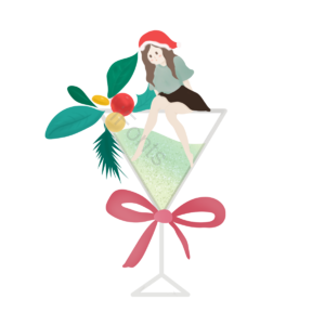 小姑娘 饮料 红酒杯  圣诞节 树叶 圣诞帽子  圣诞节