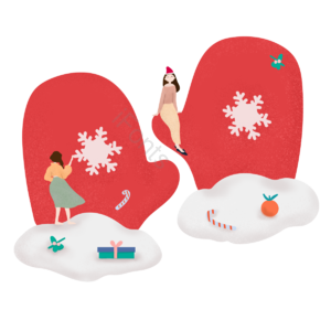 手套 女孩 雪花 圣诞节手套 手绘 插图 可爱 舒适