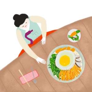 美味的食物 韩国料理 绿色蔬菜 三文鱼 美食插图 鸡蛋 煎蛋 胡萝卜丝