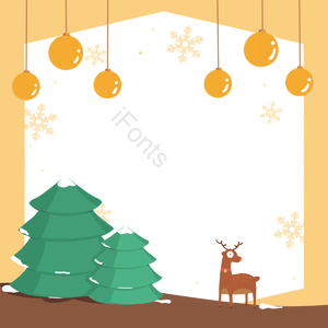 的 可爱 雪 麋鹿 圣诞球 圣诞树 黄色背景 圣诞节剪贴画
