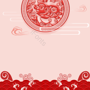 大方 猪 红色 新年 新年背景 传统 纸油 中国风格