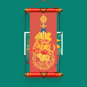 古代 卷轴 复古 新年 新年卷轴 立体 传统 纸上式