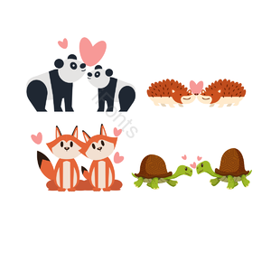 动物 卡通 可爱的 唯美主义 情人 情人 插图 爱