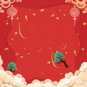 简约 创意 红色 春节 灯笼 祥云 彩带 元素
