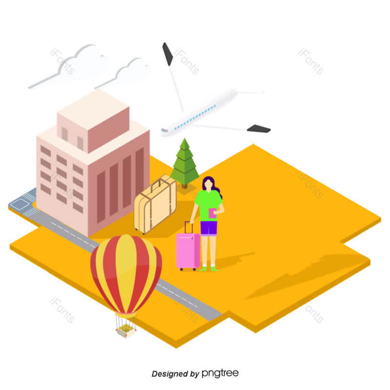 小人图片,飞机票元素,旅行PNG,建筑物免抠素材