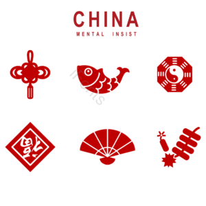 福 n 扇子 红色 中国传统 八卦岛 扁平 鞭炮