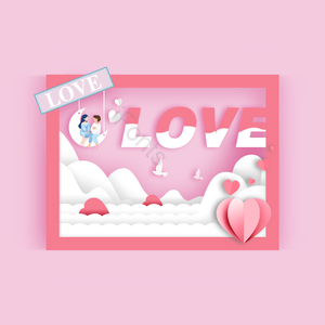 月亮 情侣 love 爱心 剪纸 粉色