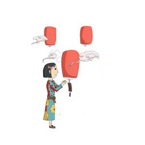 猜灯谜 灯笼 祥云 女孩 人物 手绘 祥云 元宵节