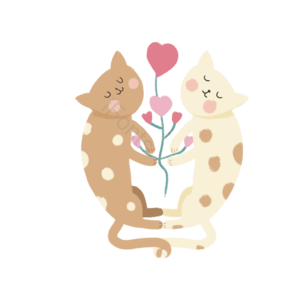 猫咪 白色 黄色 爱心 手绘风 海报 情人节 插画