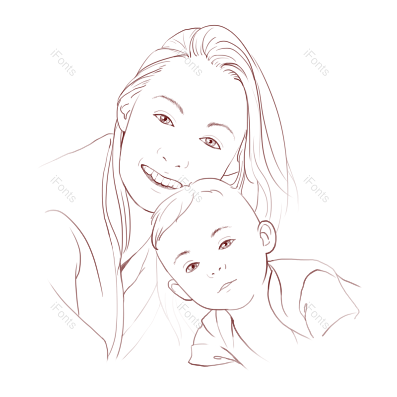母亲节图片,插画元素,黑白PNG,人物免抠素材