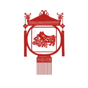 红色 春节 背景 灯笼 剪纸风 猪 花纹