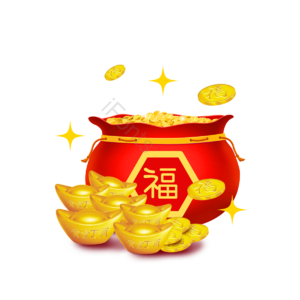 中国传统风格 财富与荣誉 春节 红色的 宝藏 金锭 金色的 硬币