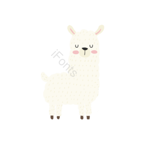 可爱 手拉的 插画用图 白色 羊驼 伫立 美洲驼