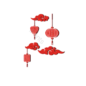 春节 红色 油画笔触 剪纸风 灯笼 祥云 背景