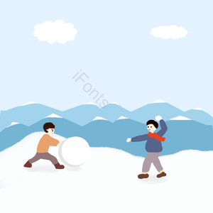 蓝天 背景 堆雪球  打雪仗