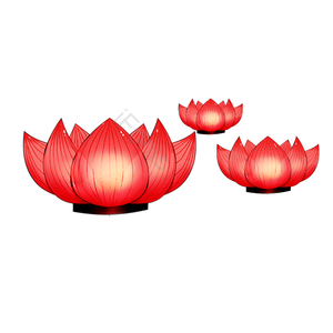 莲花 红色 手绘 唯美 温馨 元宵节 花灯 灯笼