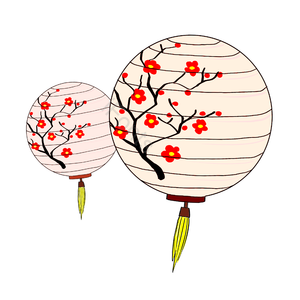 中国风青山绿水 传统 元宵节 动画片 梅花 浅色 苍白 灯笼