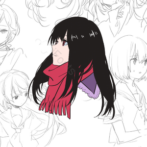 可爱 长发女孩 头像 女生节 女孩 围巾 插画