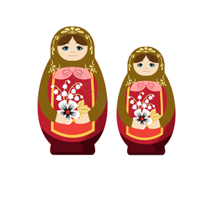 俄罗斯套娃 可爱女孩 海报 元素 矢量 蓝色 可爱 插画