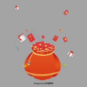 红色 新年 福袋 礼品 礼盒 PNG元素