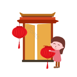元素 门口 红灯笼  小女孩