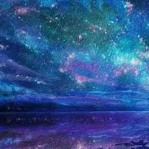 唯美主义 大气 手拉的 星空星河星球 毛笔笔画横钩 背景 蓝色 水反射