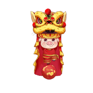 猪年 红色 猪 卡通猪 中国风 大气 节日 卡通