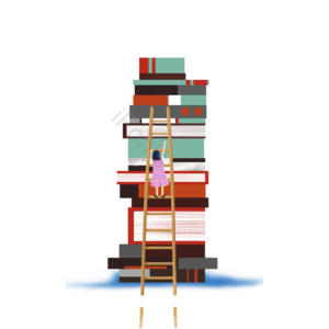 书本 楼梯 女孩 元素