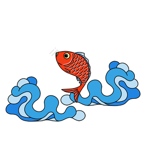 红色 锦鲤 鱼 波纹 水浪 插画