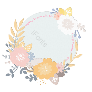 花朵 叶子 圆形边框 粉色 黄色 时尚 平面 纸质